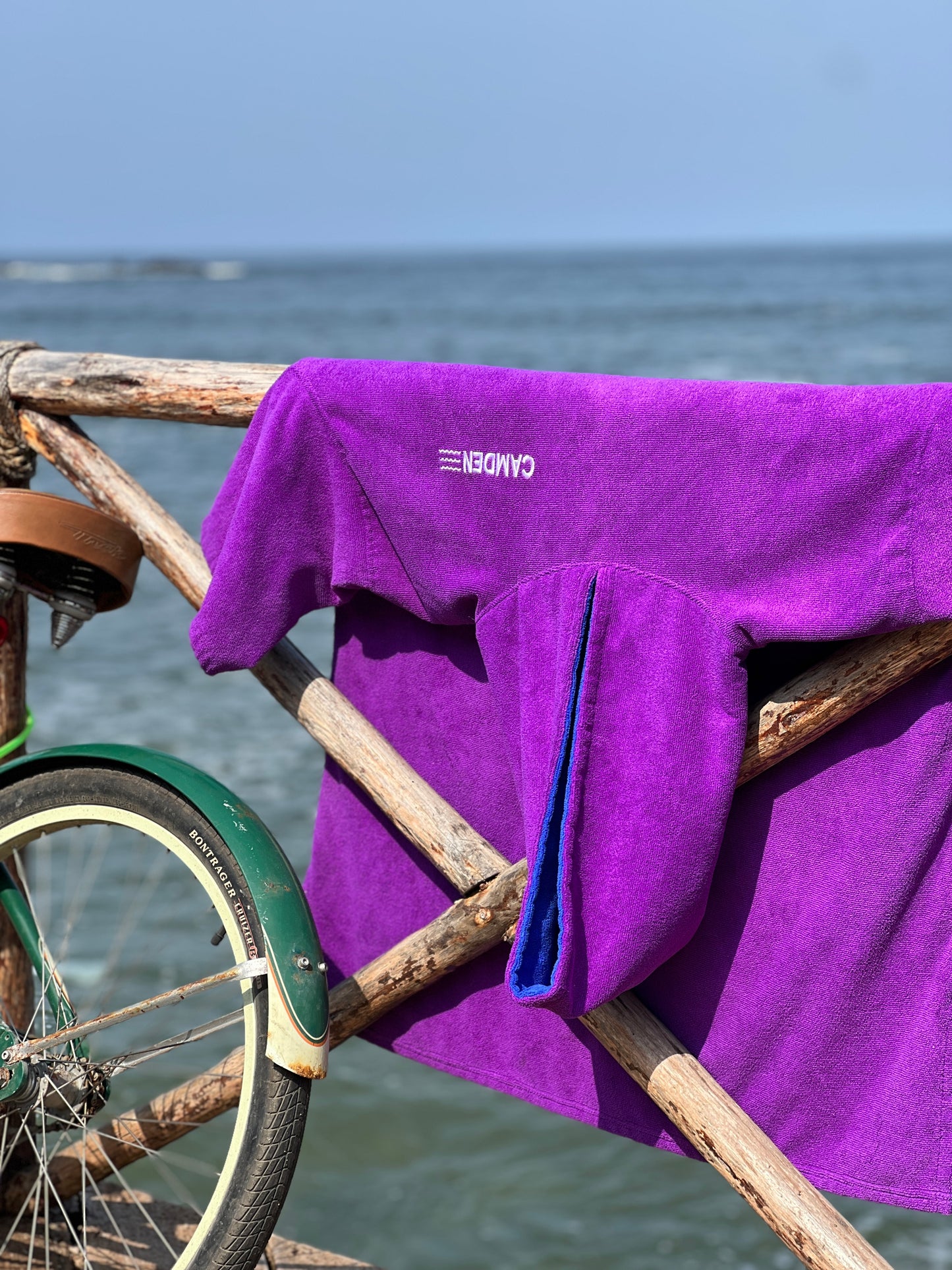Poncho Camden Niños Morado con capucha Turquesa