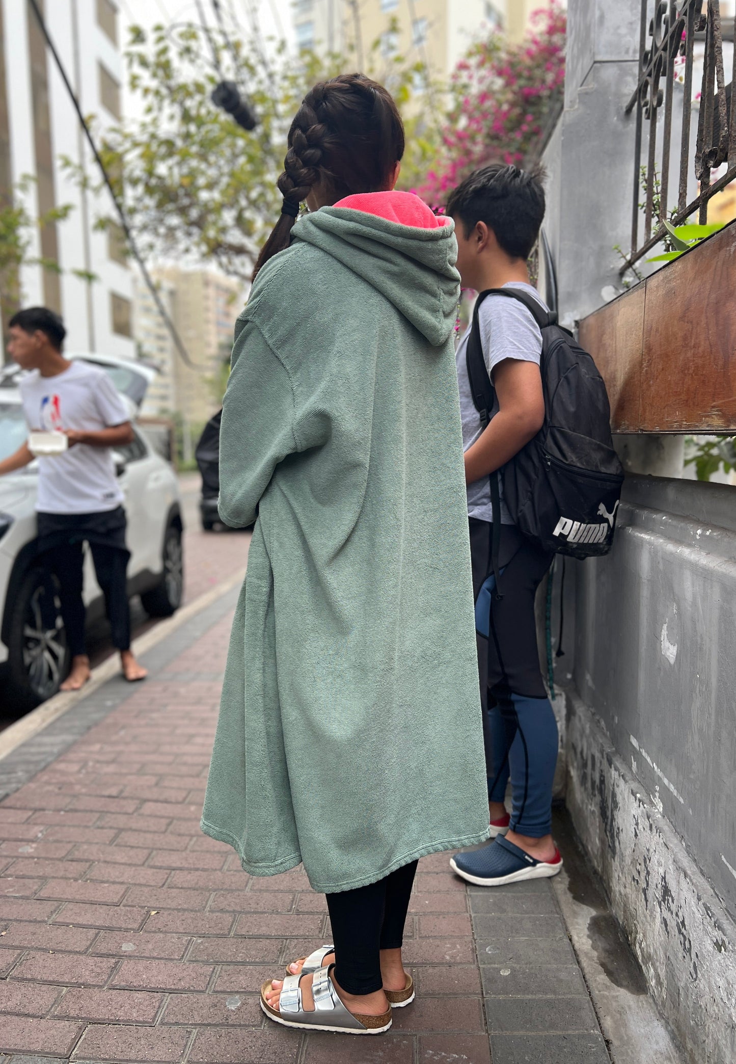 Poncho Camden Verde Olivo - Rosado Coral
